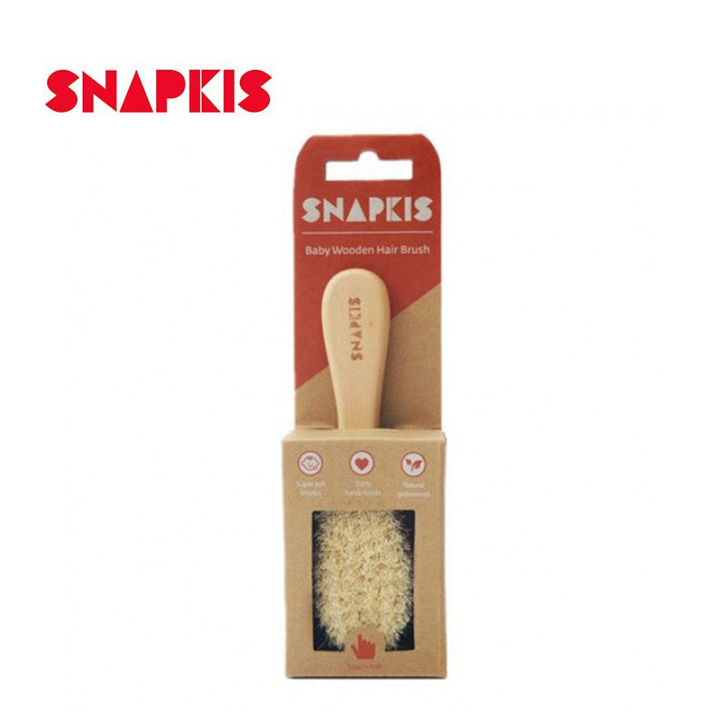 SNAPKIS BABY WOODEN HAIR BRUSH 100% Original/ Super Soft/ Natural Grasswood| |SNAPKIS - HALOMAMA.com