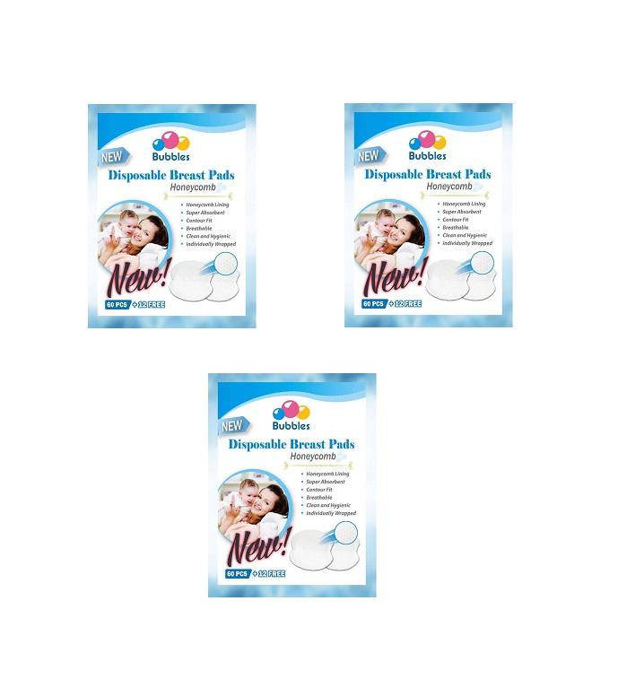 Bubbles Disposable Breastpads 60+12 (Honeycomb) x3 pack