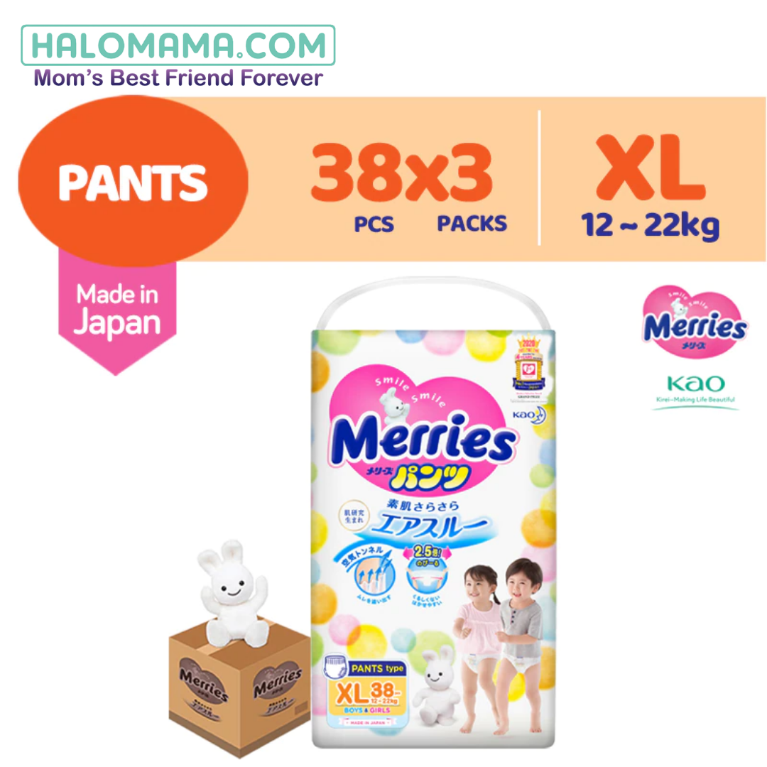 Merries Super Premium PANTS Size (M 58x3 L 44x3 XL 38x3 XXL 26x3) 1 Bo –