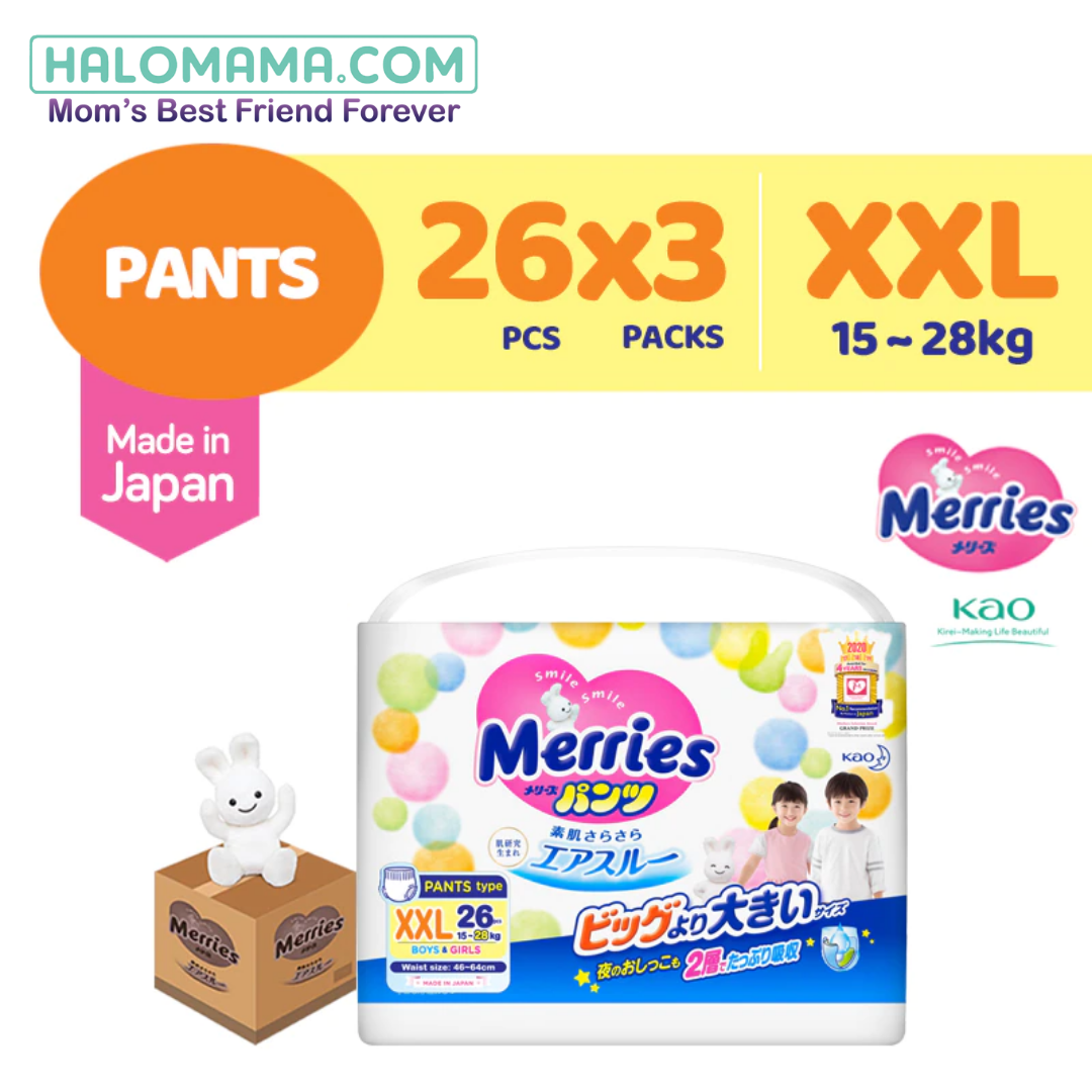 Merries Super Premium PANTS Size (M 58x3 L 44x3 XL 38x3 XXL 26x3) 1 Box  3PACK
