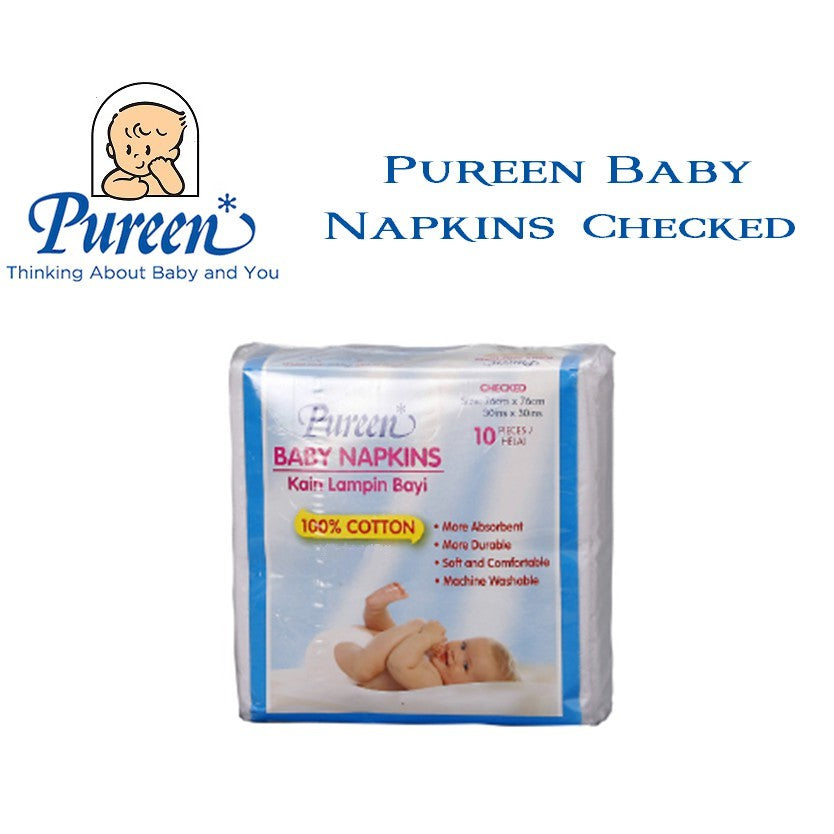 PUREEN BABY NAPKINS CHECKED - 10 SHEETS