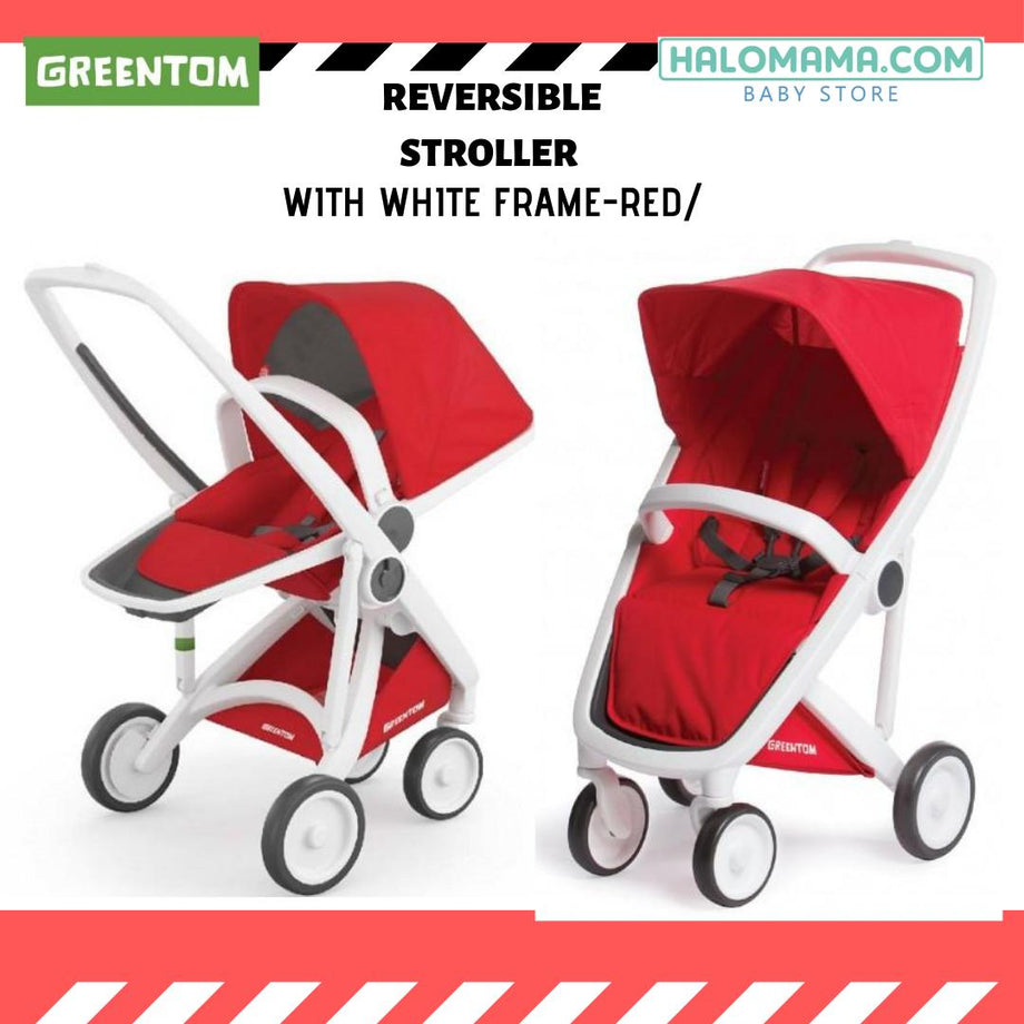 greentom double stroller GREENTOM REVERSIBLE STROLLER WT WHITE FRAME-RED/ Super LightWeight/ BP –  Halomama.com