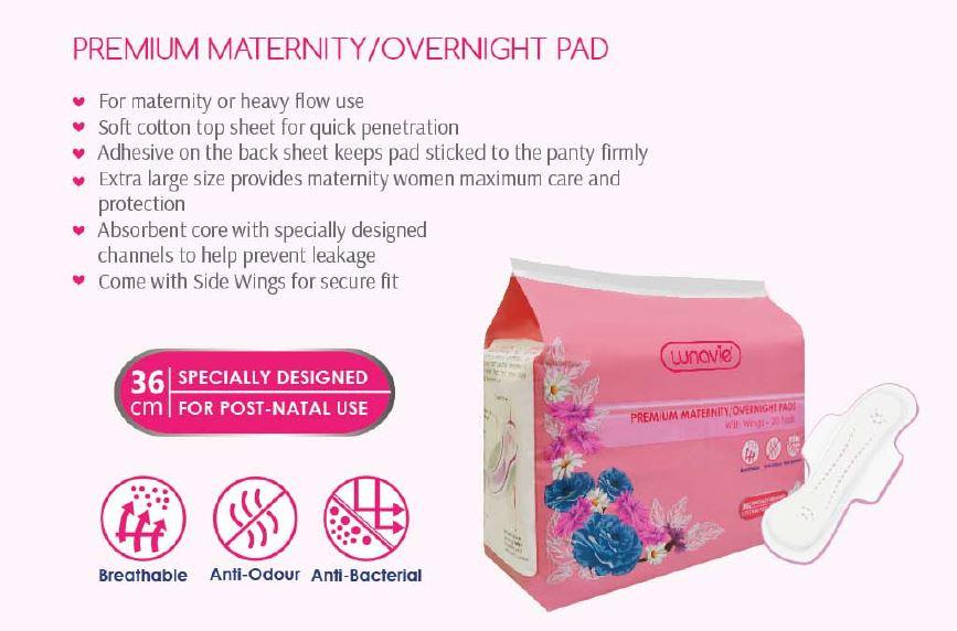 Lunavie Premium Maternity/Overnight Pads with Wings| Maternity|LUNAVIE - HALOMAMA.com